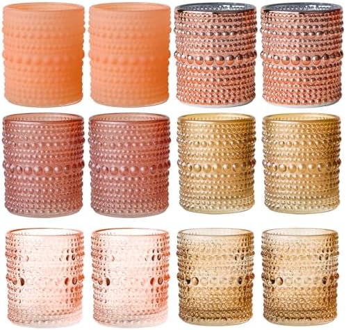 WDHODEC Pink Votive Candle Holders Set of 12 - Vintage Hobnail Glass Tealight Holders for Wedding, Valentine's, Party Table Centerpiece Decor by WDHODEC