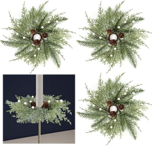 4 PCS Christmas Pine Taper Candle Rings Wreaths 1.38" Mini Norfolk Cedar Taper Candle Holder Wreaths Candle Rings with Berry Pinecones for Xmas Winter Church Home Table Centerpiece Candlesticks Decor by Unknown
