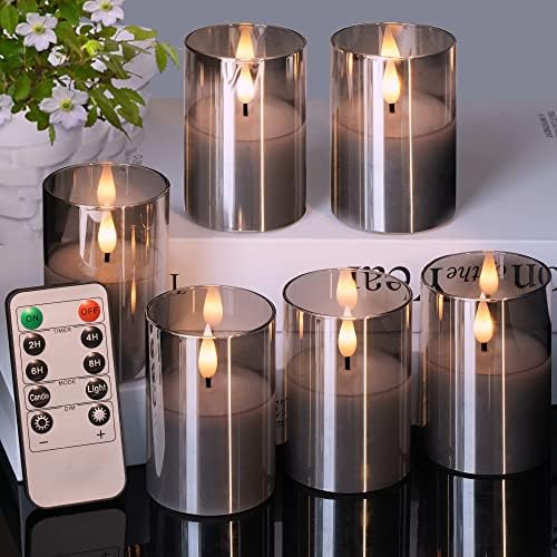 Glass Flameless Votive Candles with Remote, Battery Operated, 6Pack Gray by VIODAIM