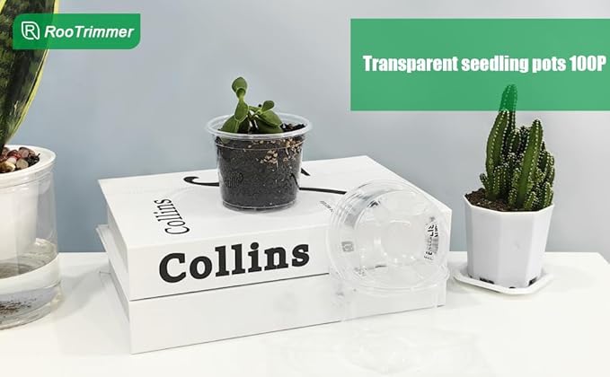 RooTrimmer Clear Seedling pots 100-Pack 3.2 Inches Round for Seeds Starter Pots, Seeds Germination Transparent Clean Pots with Drainage Holes(100 Pcs, 3.14Inch)