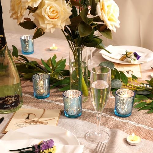 Homemory 12 Pcs Blue Votive Candle Holders, Mercury Glass Candle Holder, Tealight Candle Holders for Table Centerpieces, Baby Shower, Party, Anniversary, Wedding, Home Decor, Halloween, Christmas - Image 3