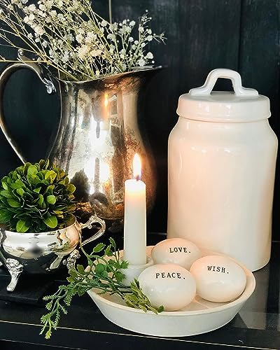 DN DECONATION White Ceramic Candle Holders, Modern Candlestick Holder with Tray, Boho Candle Holder, Unique Round Stoneware Candle Holder for Taper Candles, Halloween Christmas Fall Decor - Image 5