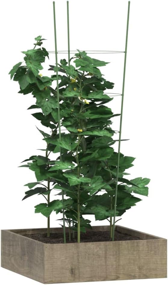 5 pcs Green 35.4" Steel Plant Support Rings for Climbing Plants, Garden Tomato Cage with Stakes for Vegetables Flowers Fruits
