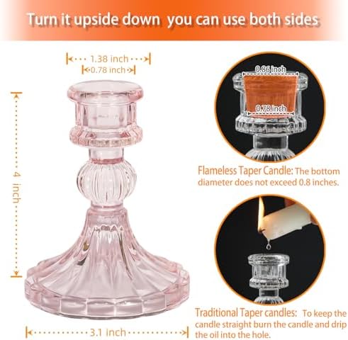 Pink Glass Candlestick Holders, Taper Candle Holders, Set of 6 - Image 2
