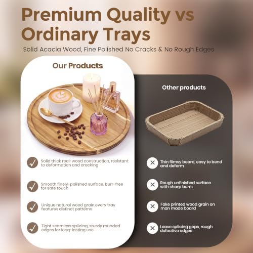 9.8" Round Wooden Serving Tray Large Wood Decor Tray Coffee Table Living Room Kitchen Counter Ottoman Tray Circle Candle Holder Decorative Trays - Image 6