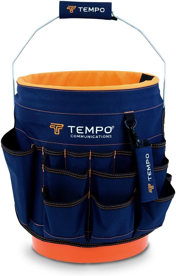 TEMPO PA9100 5 Gallon Bucket Tool Organizer - 600D Fabric Bucket Tool Bag 5 Gallon - 30 Pockets, 9 Slots, PVC Coating