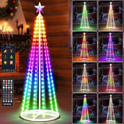 5FT Smart Cone Christmas Tree, Multicolor Prelit Outdoor Christmas Tree Lights with Star, Music Sync, App & Remote Control, LED Light Show Tree for Indoor Outdoor Decorations by Esfos