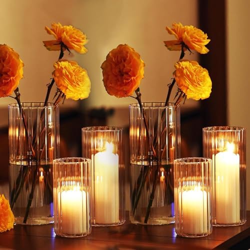 PHOSPHOR 24 Pcs Hurricane Candle Holders for Pillar Candle 6'', 8'', 10'' Tall Glass Cylinder Centerpieces Vases Floral by PHOSPHOR