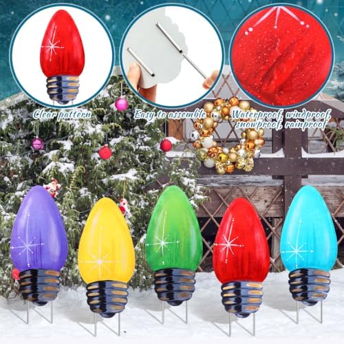 5 Pcs Christmas Decorations Outdoor Light Bulb Metal Yard Signs - Image 5