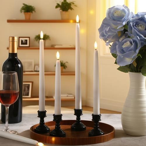 Rossesay 12 Pcs LED Taper Candles Holders, Black Holder & White Candles - Image 4
