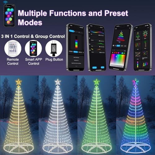 7.5FT Smart LED Christmas Cone Tree Lights, Lighted Outdoor Christmas Tree with Timer Remote & APP Control, DIY RGB Color Changing Light Show with Music Sync for Indoor Outside Xmas Decorations - Image 3