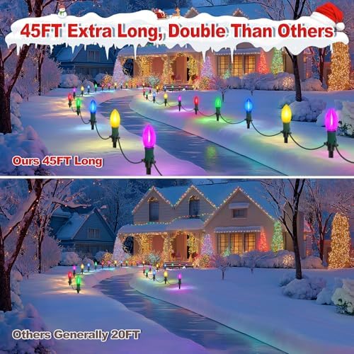 45Ft C9 Led Christmas Pathway Lights Outdoor, 30 Multicolor Bulbs Waterproof Connectable Christmas Walkway Lights for Driveway, Yard, Lawn, Sidewalk Decorations - Image 7