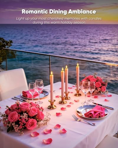 Homemory 9.6 Inches Real Wax Pink Flameless Taper Candles with Remote Timer, 2 Pcs LED Fake Candlesticks, Battery Candle with 3D Flickering Flame for Wedding, Dinner, Xmas Anniversary Decor - Image 6
