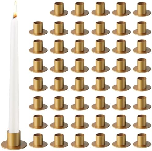 48 Pcs Gold Metal Taper Candle Holders Set - 2"×1" Elegant Bulk Heavy Base Candlestick Centerpieces for Table Decor, Wedding, Anniversary, Dinner Party by kehail