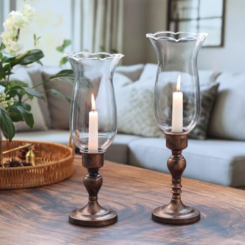 Volens Set of 2 Hurricane Glass Candle Holders with Iron Base & Glass Dome - Image 3