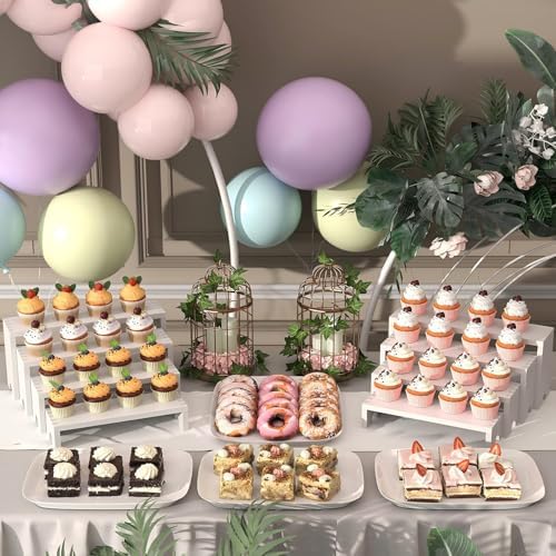 4 Set White Wood Tiered Riser Display Stands for Vendor Events,Stackable Wooden Cupcake Stand,Farmhouse Decor Wood Dessert Table Display Set,Vendor Booth Display Items,Food Display Risers for Party - Image 2