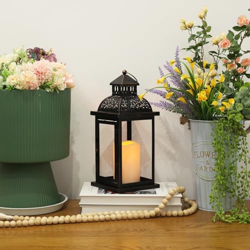 NEEDOMO Lanterns Decorative Indoor & Outdoor, 15'' Lantern with LED Candle, Vintage Metal Hanging Lanterns for Patio, Front Porch,Yard, Table, Spring (NO Glass) - Image 5