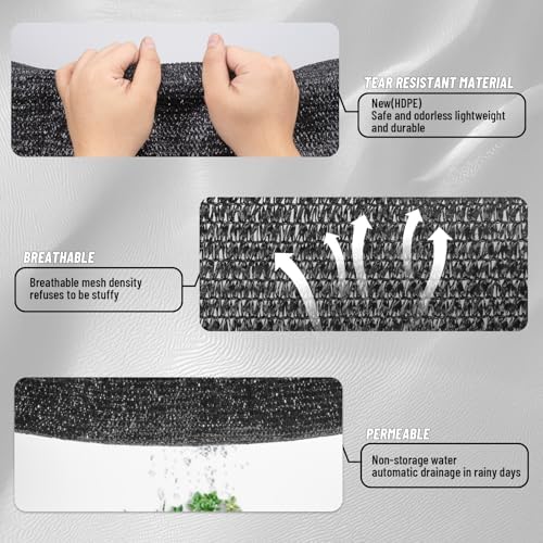 Sun Shade Cloth with Grommets for Garden, 90% 20x30ft, Black - Image 6