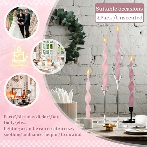 Unscented Spiral Taper Candles Gradient Pink 10 Inch Twisted Candlesticks Taper Candles for Home Decor Weddings - Image 6