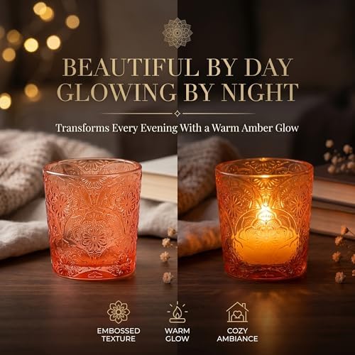 Amber Mandala Glass Tealight Holders, 6 Pack - Image 5