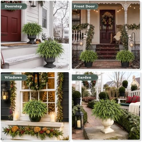 2Pcs Artificial Cedar Potted Plant Christmas Greenery for Front Porch Decor - Image 5