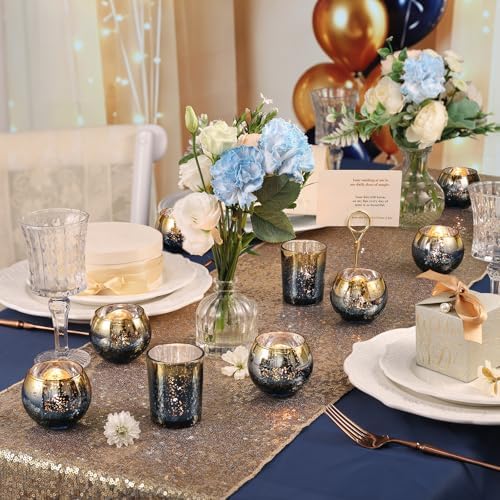 Volens Navy Votive Candle Holders Set of 12, Round Mercury Glass Votives - Image 3