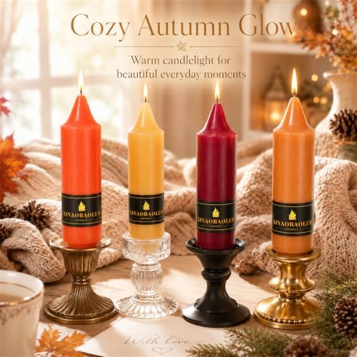 5 Inch Short Taper Candles Unscented 4 Pack Autumn Harvest Thanksgiving - Image 2