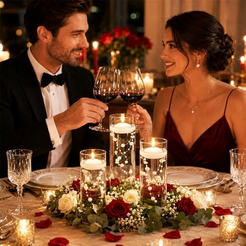 Centerpieces for Tables 24PCS, Floating Candles, Glass Vases, Pearl Strings - Image 4