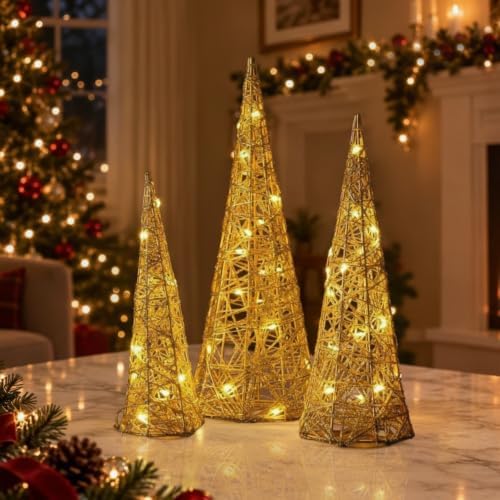 3 Pcs Tabletop Christmas Tree with Lights Christmas Centerpieces by Baquler