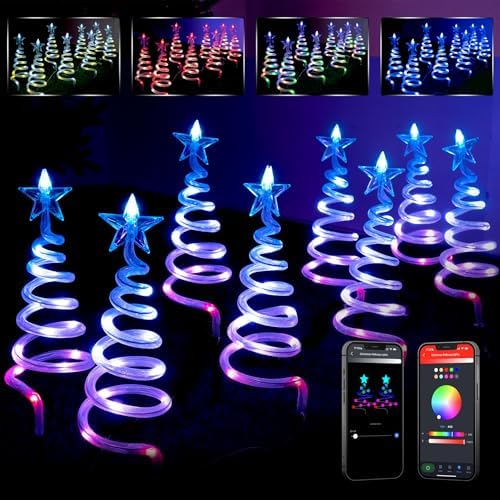 8 Pack Christmas Pathway Lights Outdoor, Spiral Christmas Tree Path Lights, Christmas Yard Decorations Outdoor, Spiral Lighted Christmas Tree for Yard-APP Control Music Schedule Waterproof 1.5FT*8 by LPHIANX