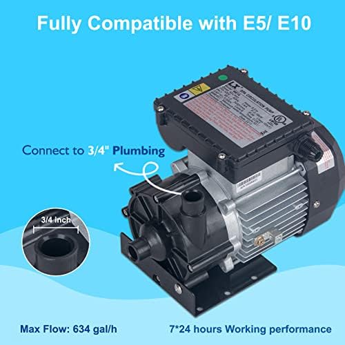 WE10 SPA Circulation Pump, Hot Tub Circulation Pump, LX Pump Motor 115V, 0.25HP, 3/4" Port Compatible with OEM E5/E10 - Model: WE10(115V)