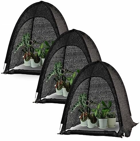Porayhut Pop up Sunshade Cloth Pack of 3,Easy Open Crop Shade Net 36''*36''*39''UV Resisitant Plant 80% Sunblock Net for Mini Flower Pot with Stakes by porayhut
