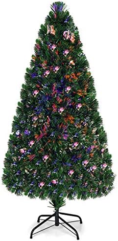 Goplus 5FT Pre-Lit Fiber Optic Christmas Tree, Premium Artificial PVC Xmas Tree with Metal Stand, for Indoor Holiday Decor by Goplus