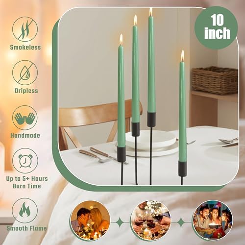 10 Inch Rustic-Chic Sage Green Taper Candles Unscented Smokeless Sage Green Taper Candles Handmade Perfect for Weddings Dinner Parties Home Décor Farmhouse & Boho Style - Image 3