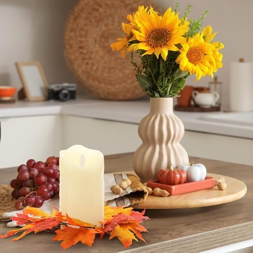Daifunli 2 Pcs Fall Candle Rings Wreaths for Pillar 3.25 Inch Maple Leaves | Vintage Autumn Candles Holder, Artificial Table Centerpiece, Mini Fall Cabinet Wreath, for Thanksgiving Autumn Kitchen Decor - Image 4