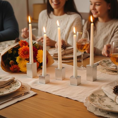 LETINE 12pcs Silver Vertical Stripe Glass Candlestick Holders - Chic Taper Candle Sticks Holder Set for Elegant Dining & Home Decor - Ideal for Christmas, Halloween, Thanksgiving - Image 6