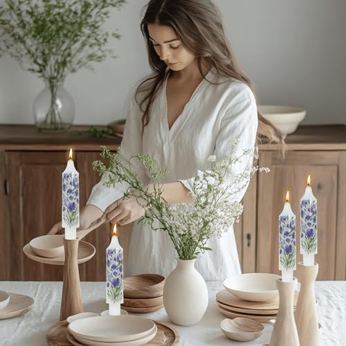 Floral Taper Candle Dripless Candlesticks Blue and White Handmade Candles Short Candle Sticks Flower Tapered Candles for Home Party Wedding Dinner 6inch-4pcs - Image 5