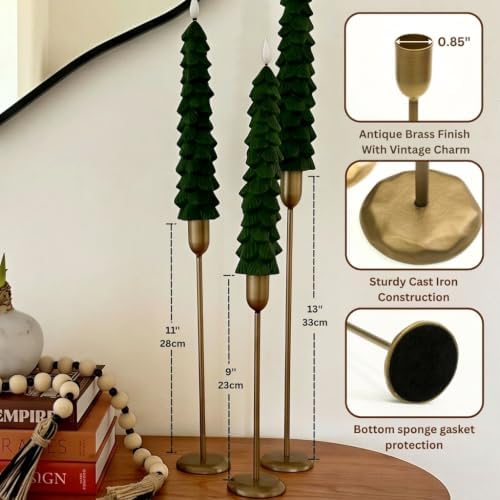 Perfnique Brass Candlestick Holders Set of 3 - Antique Gold Iron Candle Holders for Christmas, Birthday, Wedding, Party, Dining Table, Fireplace Mantel Decor - Image 3