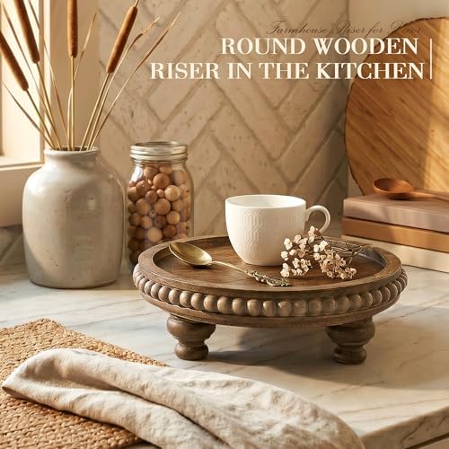 EOSAHR Beaded Wood Riser, Farmhouse Pedestal Stand for Home Decor, Brown - Image 3