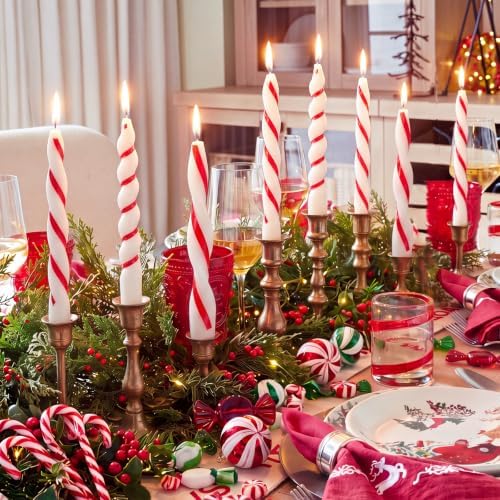 Conelist 8 Pcs Christmas Twist Taper Candles Red White Striped Wax - Image 3