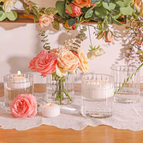 ComSaf Small Glass Cylinder Vases 6 Pcs 3.9 Inch, Clear Ribbed Flower Vases - Image 2