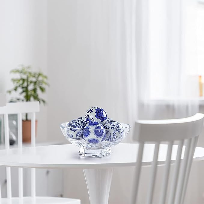 Decorative Porcelain Balls, 3" Centerpiece Balls Set, Floating Ceramic Orbs Spheres for Bowl, Vase, Basket, Dish, Fish Tank, Home Decor, Pack of 6 (Blue and White)