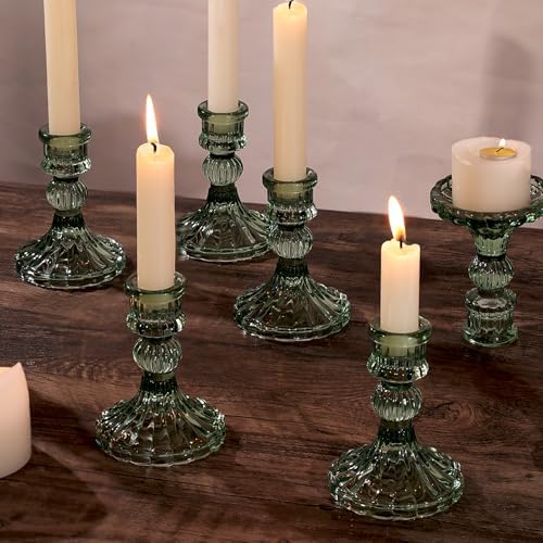 12PCS Green Candlestick Holders Set- 4" H Taper Candle Holders, Glass Candle Holders Bulk for Wedding, Party, Home Table Centerpieces, Festival Gifts & Windowsill Decor - Image 5