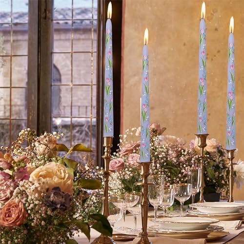 Print Taper Candle Dripless Candlesticks - Gedengni 4pcs Purple Scented Candle Long Candle Sticks 10inches Flower Tapered Candles for Home Party Wedding,8D4T-YJX - Image 3