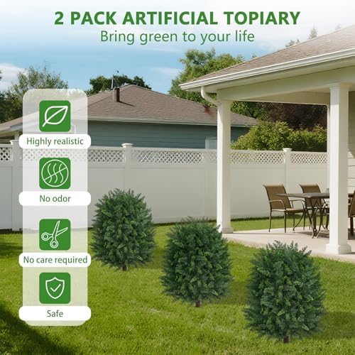 2 Pack Artificial 28.7 Inch Cedar Topiary Trees with Ground Spike - Image 3