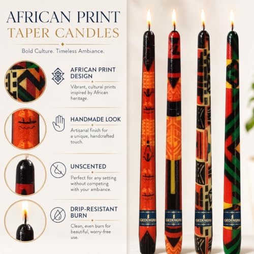 African Print Taper Candles 10in,4 Pack Unscented for Dinner Decor - Image 3