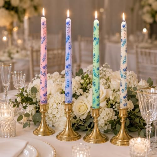 Floral Taper Candle Dripless Candlesticks - 4pcs Handmade Twisted Candles Long Candle Sticks 10inches Flower Tapered Candles for Home Party Wedding Restaurant Holiday Decor,PURFLW - Image 5