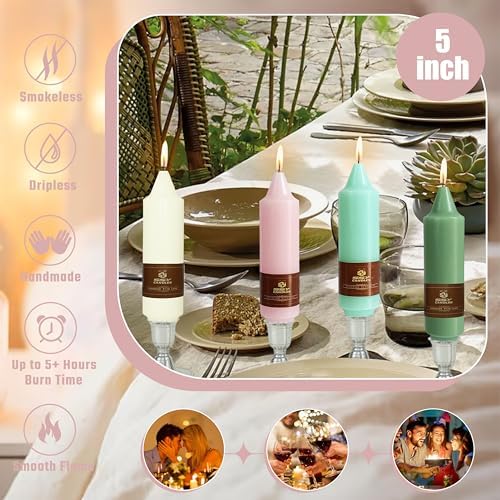Candy Short Taper Candle 5 Inch Candlesticks Unscented Dripless Tapered Candle Set for Home Decor Wedding Party Dinner Candles, 4 Pack - Image 3