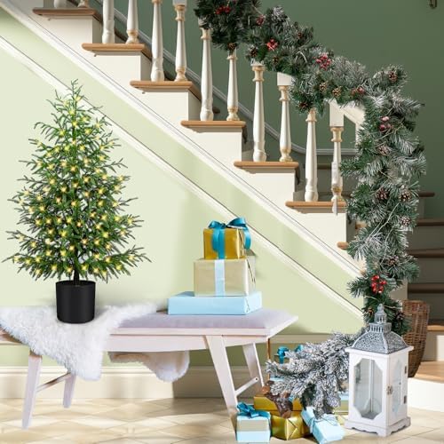 4FT Prelit Norfolk Pine Christmas Tree Real Touch Artificial Cedar Tree with 80LED Lights & 8-Function Plug-in Potted Faux Trees for Front Porch, Entryway, Patio, Christmas Indoor Outdoor Decor - Image 6