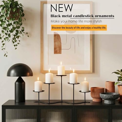Wrought Iron 5-Arm Candle Stand, Heavy Duty S-Wave Pillar Holder - Image 4